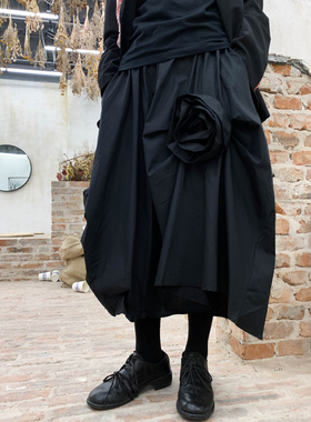 Luciferous 小众设计师CDG暗黑风不规则花朵半身裙显瘦花苞中长裙