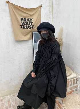 Luciferous 小众设计师山本暗黑风不规则褶皱中长款衬衫CDG连衣裙