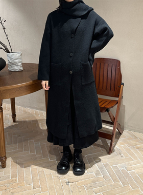 Luciferous 小众设计感加厚围巾长款毛衣秋冬慵懒风黑色针织外套