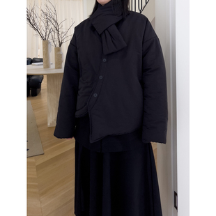 Luciferous 日系小众CDG两穿围巾棉服斜门襟设计感短款棉衣小外套