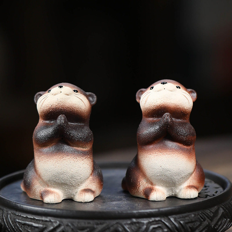 宜兴紫砂茶宠水獭摆件精