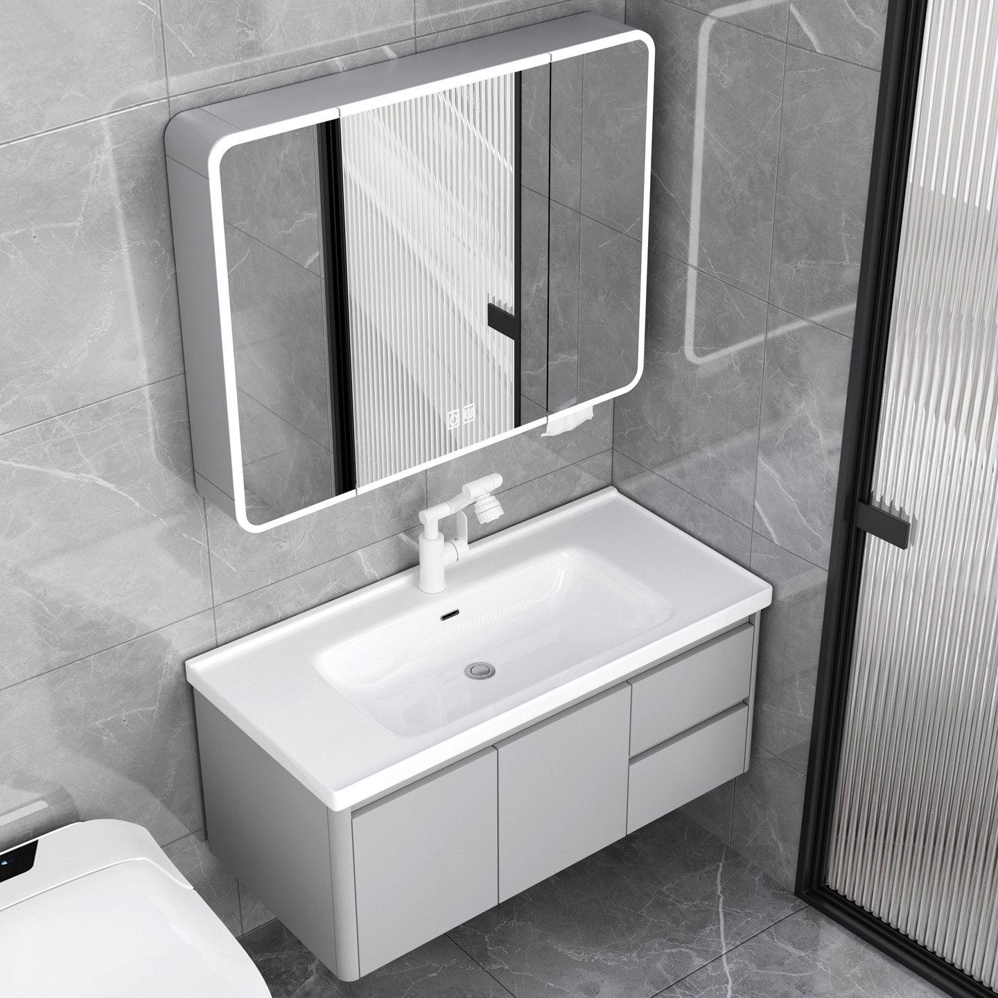 勒佐圆角浴室柜组合一体陶瓷盆卫生间洗漱洗手洗脸盆柜蜂窝铝防潮,家装主材,浴室柜组合,淘宝优惠券,粉丝福利购,淘宝优惠卷