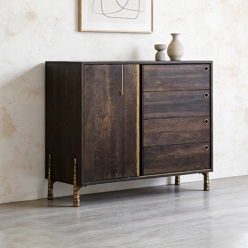 Novanta/北欧表情实木餐边柜复古储物柜酒柜橡木移门抽屉柜玄关柜