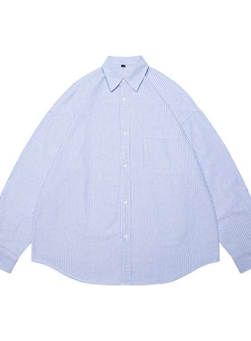 Pso Mason港风情侣宽松条纹长袖衬衫男士外套ins潮牌复古衬衣男装