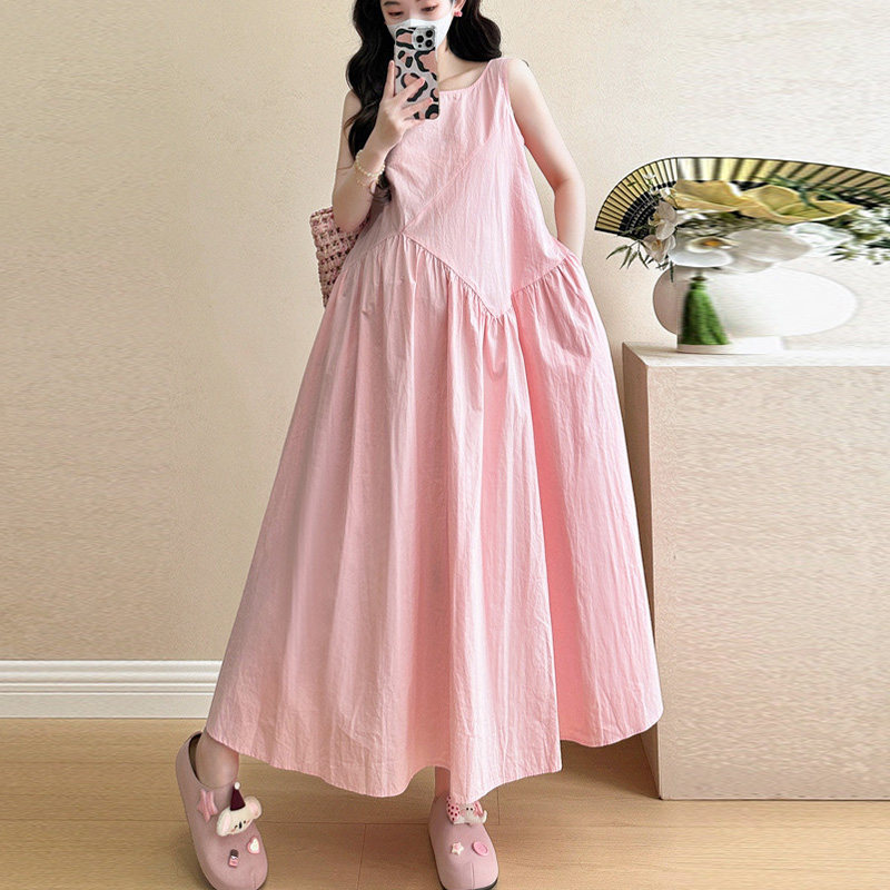 孕妇装夏季新款时尚设计感无袖背心连衣裙潮妈孕期法式穿搭遮肚