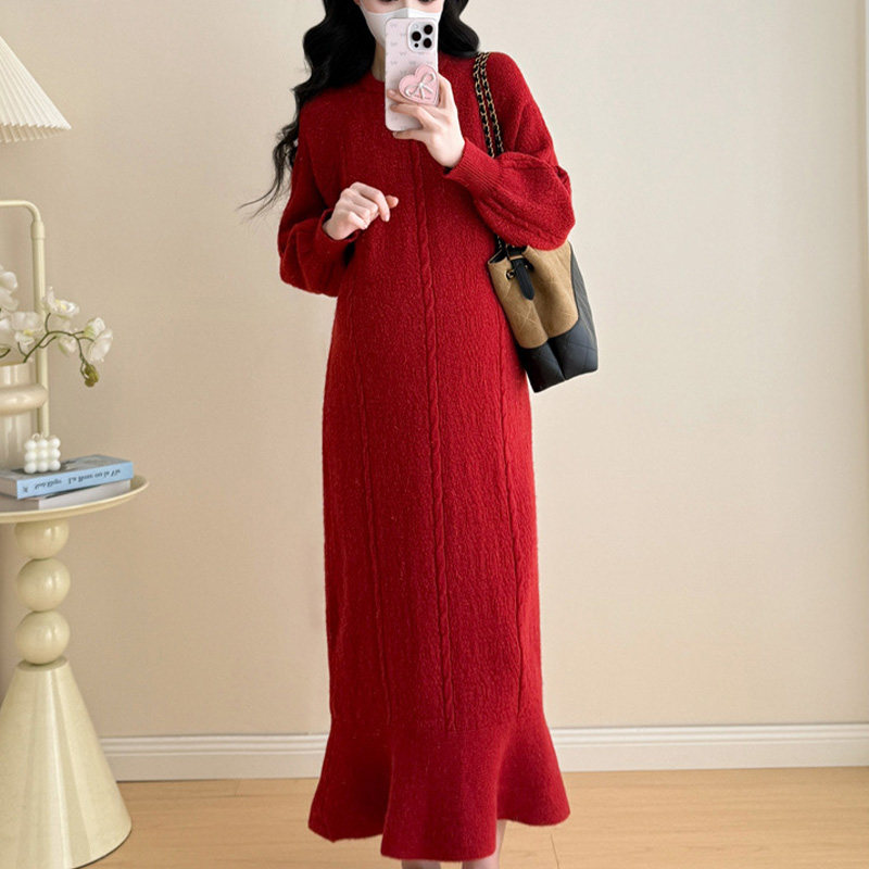 孕妇装秋装长袖大码针织连衣裙孕期连衣裙孕妇装洋气长裙新款