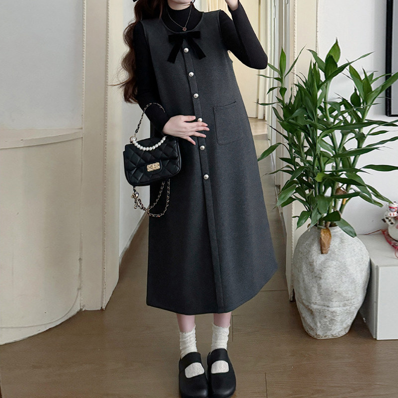 孕妇背心裙套装秋冬新款长短款加绒时尚连衣裙+针织打底衫两件套