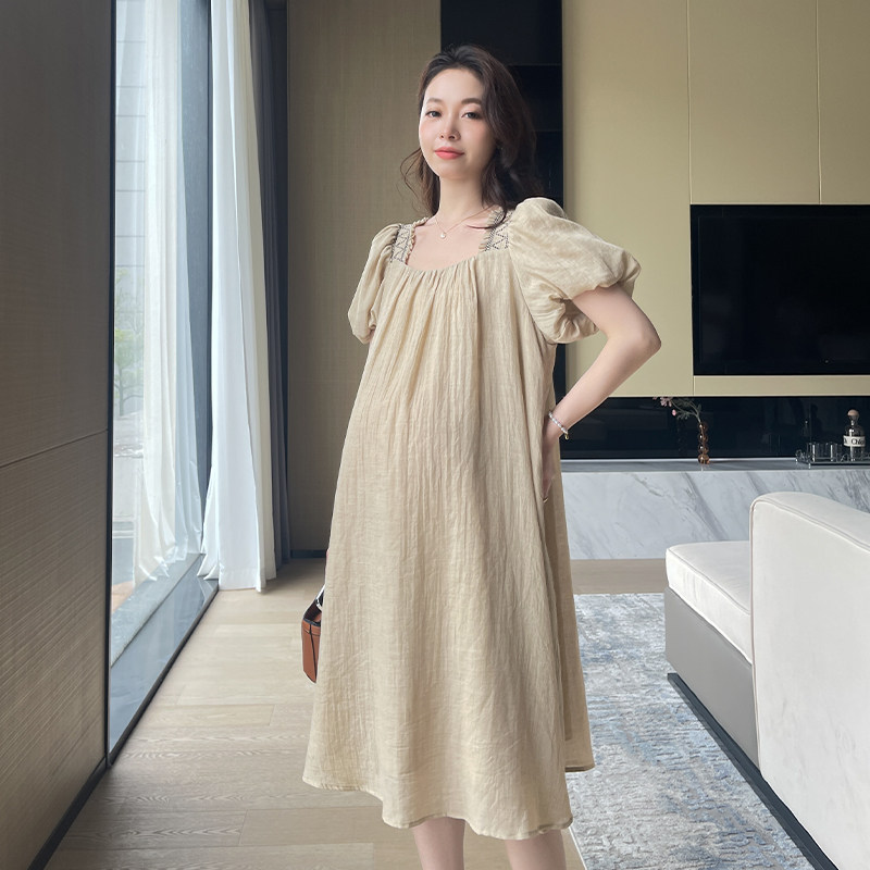 孕妇夏装连衣裙法式高级感方领裙