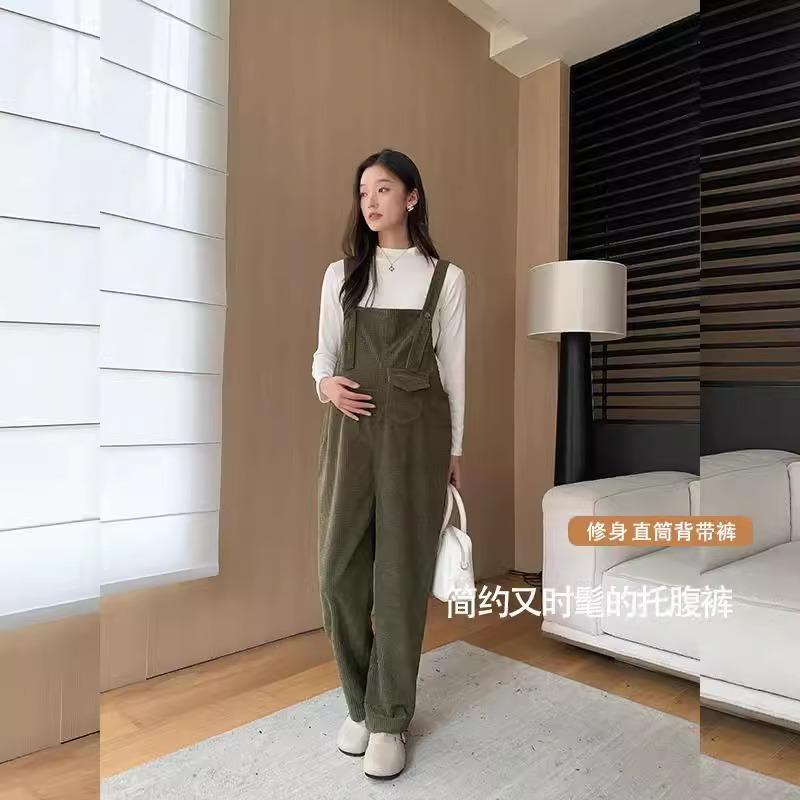 孕妇背带裤春秋洋气百搭高个子时尚连体裤百搭华夫格休闲裤孕妇裤