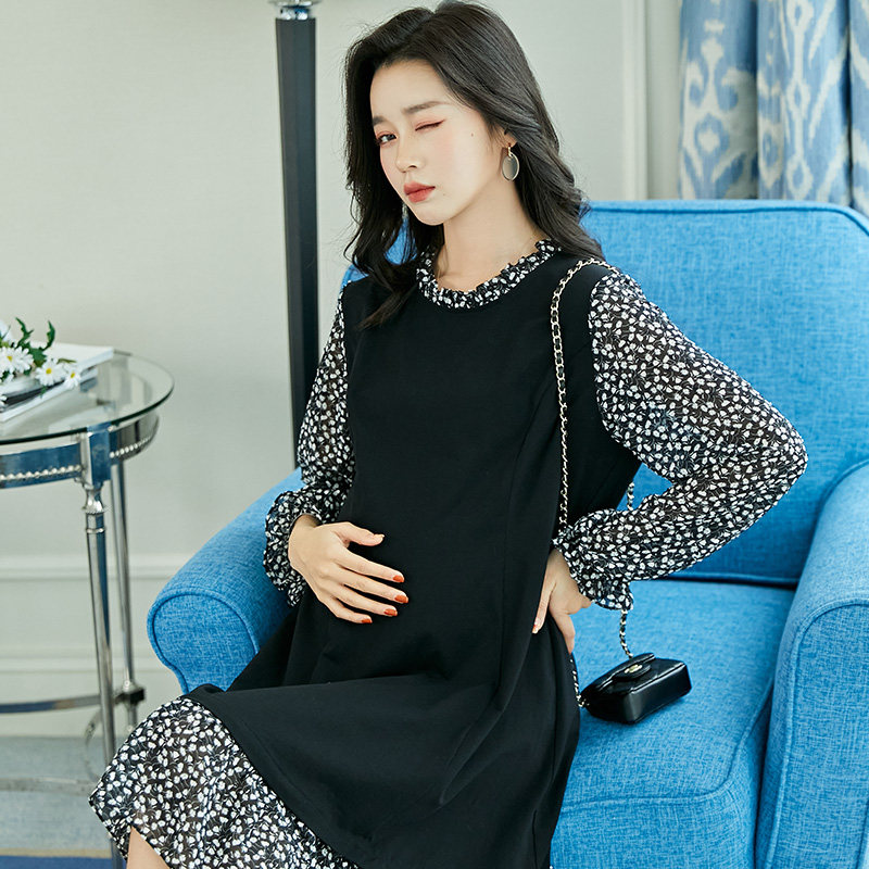 孕妇装连衣裙气质碎花拼接高端百搭洋气2026春秋新款孕妇裙