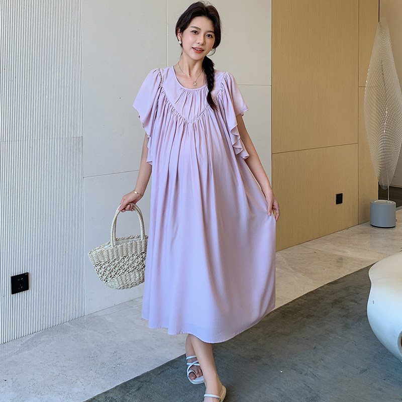 孕妇装夏季新款孕妇连衣裙夏天中长款法式温柔风女大码雪纺孕妇裙