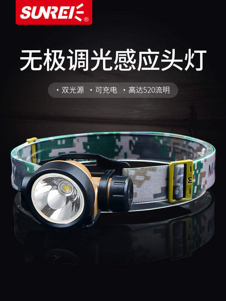 山力士S1/S2无极调光感应头灯充电夜钓灯led强光头戴式野营钓鱼灯