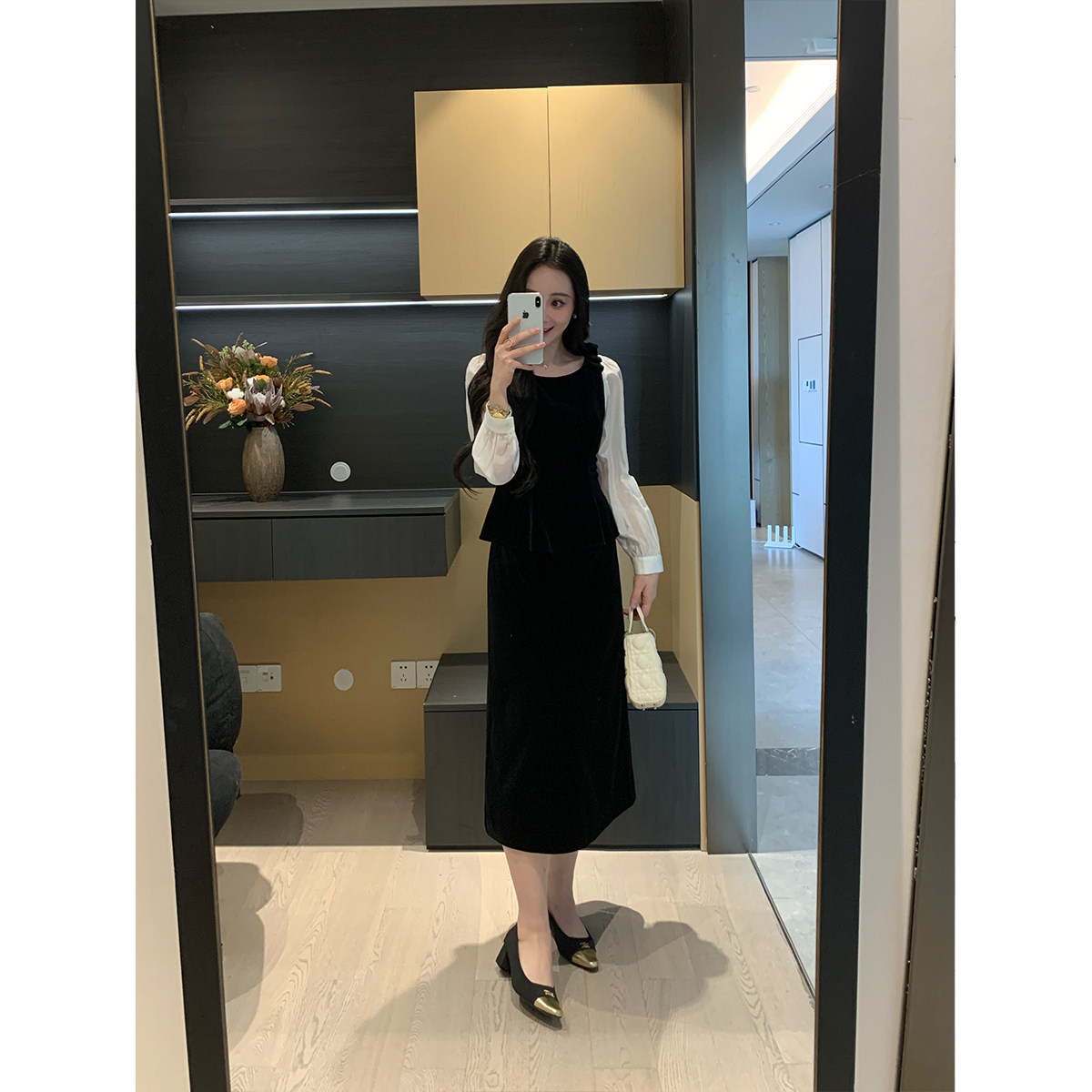 XINYI【可颂小调】秋冬天丝拼接假两件丝绒连衣裙收腰显瘦气质裙,女装/女士精品,连衣裙,淘宝优惠券,粉丝福利购,淘宝优惠卷