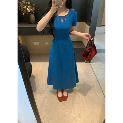 XINYI【孔雀蓝羽】夏季天丝莱赛尔提花连衣裙收腰显瘦X626Q07544