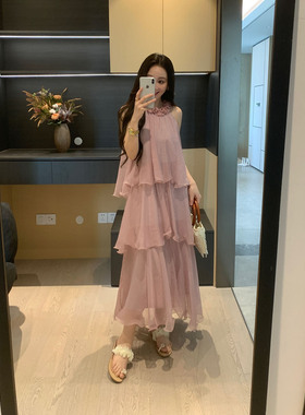 XINYI【紫藤兰香】夏季暮云纱花瓣领连衣裙收腰显瘦X626Q05426