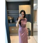 XINYI 弹力斜肩连衣裙收腰显瘦气质裙X625Q08359 夏季 法式 黎香