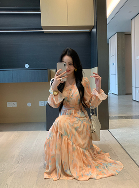 XINYI【飞天敦煌】春夏碎花雪纺小衫+长半裙显瘦两件套X625A02855