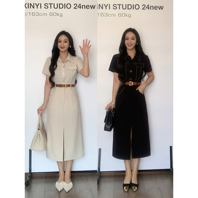 XINYI【高阶通勤】夏季衬衫领连衣裙收腰显瘦气质裙子X624Q07251