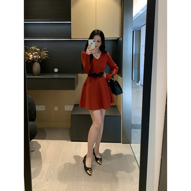 XINYI【馥郁玫瑰】冬季红色弹力针织连衣裙收腰显瘦打底内搭裙,女装/女士精品,连衣裙,淘宝优惠券,粉丝福利购,淘宝优惠卷