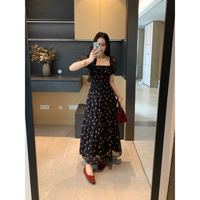 XINYI【夏日花语】夏季方领碎花连衣裙收腰显瘦伞摆裙X625Q10272