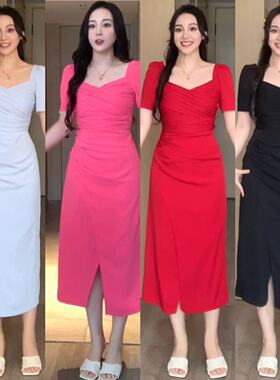 【欣怡微胖定制】夏季泡泡袖连衣裙2023新款收腰显瘦裙子XQ352940