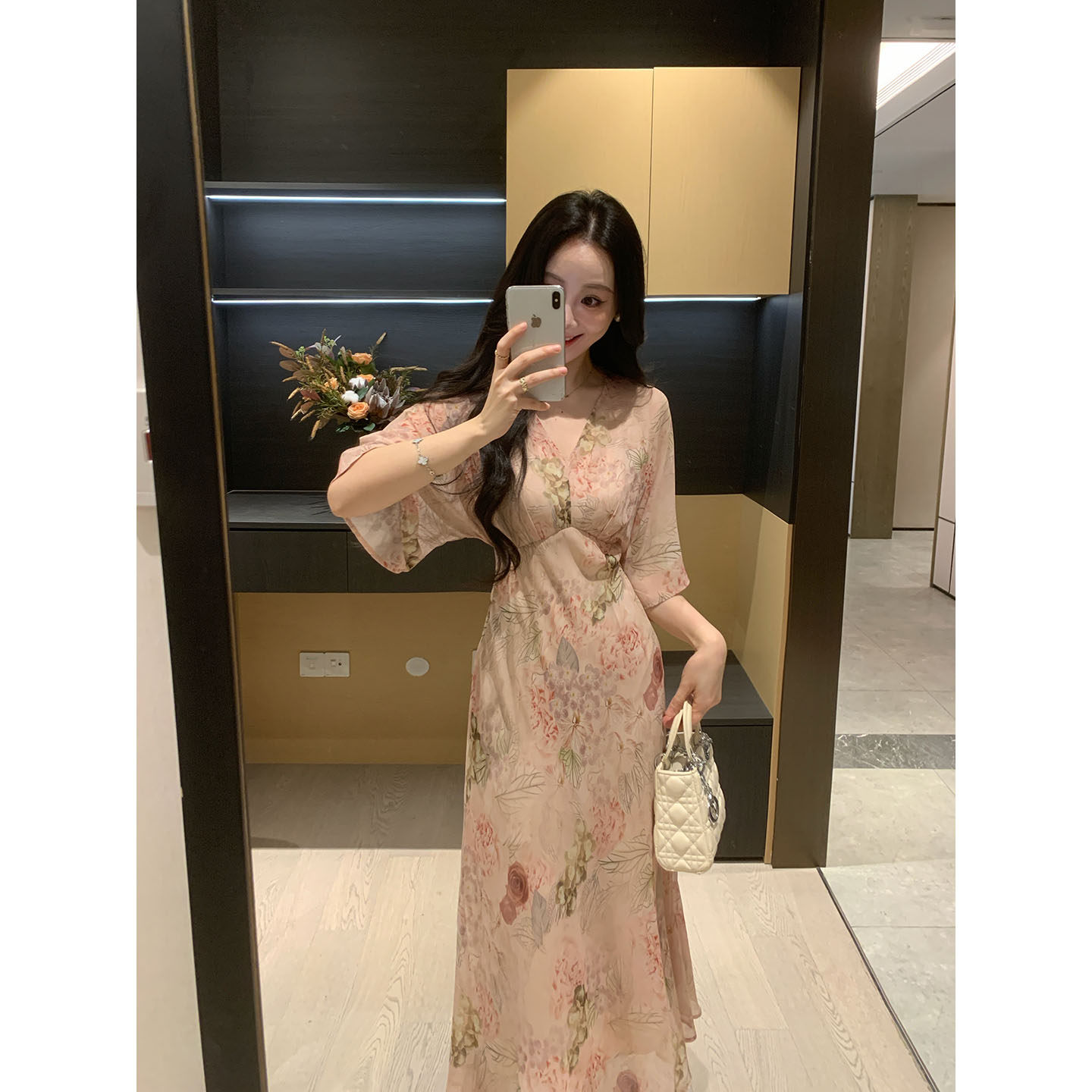 XINYI【花漾缪斯】夏季印花雪纺连衣裙收腰显瘦气质X626Q04894