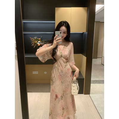 收腰显瘦雪纺连衣裙女夏季微胖mm