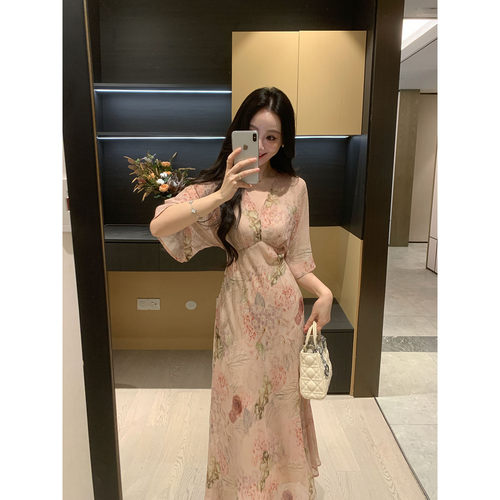 收腰显瘦雪纺连衣裙女夏季微胖mm