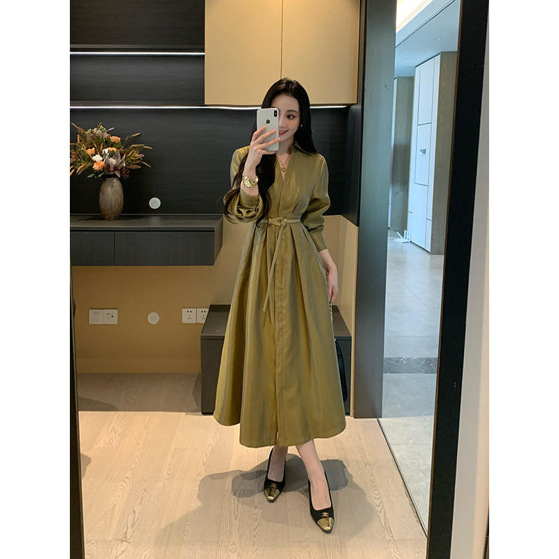 XINYI【鎏光星河】秋季重磅加厚风衣连衣裙长款显瘦百搭琉璃纱