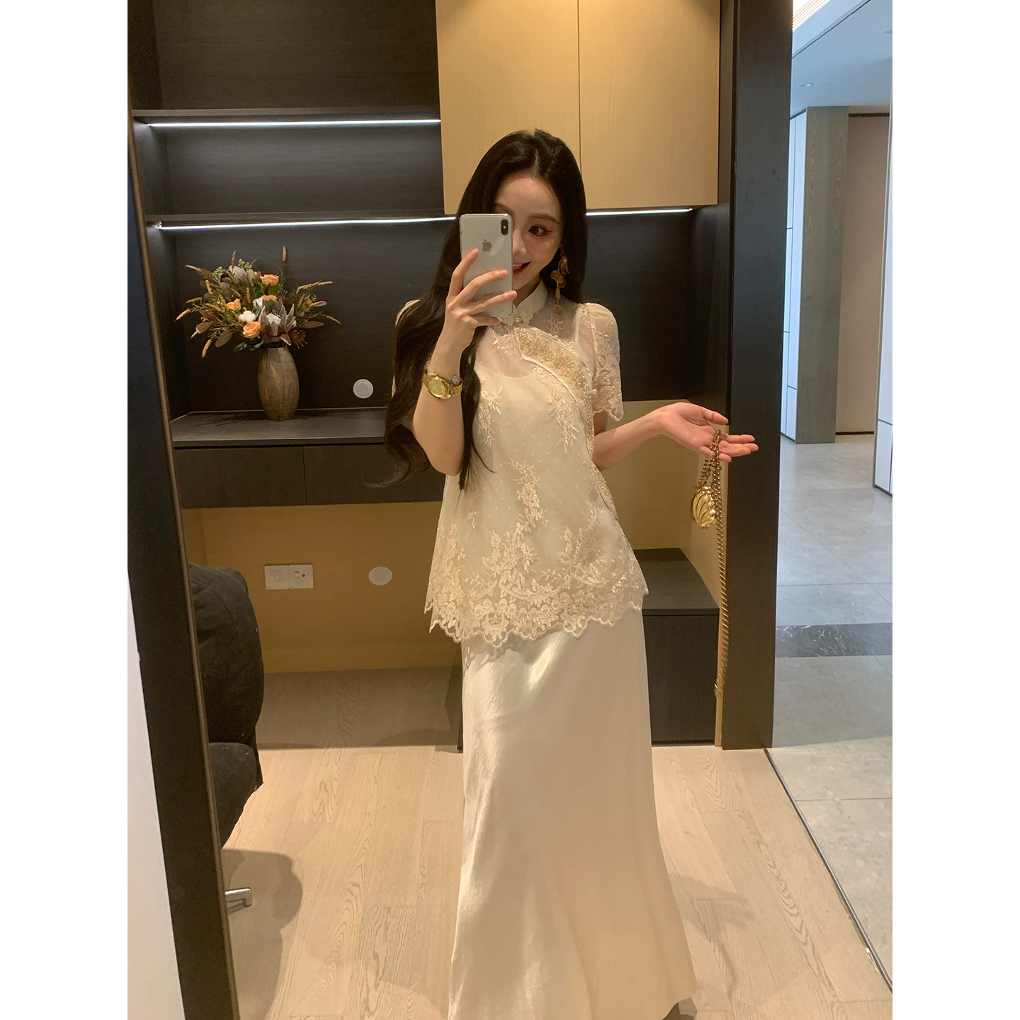 XINYI[锦绣前程]新中式国风 罩衫+吊带连衣裙套装女夏季微胖裙子