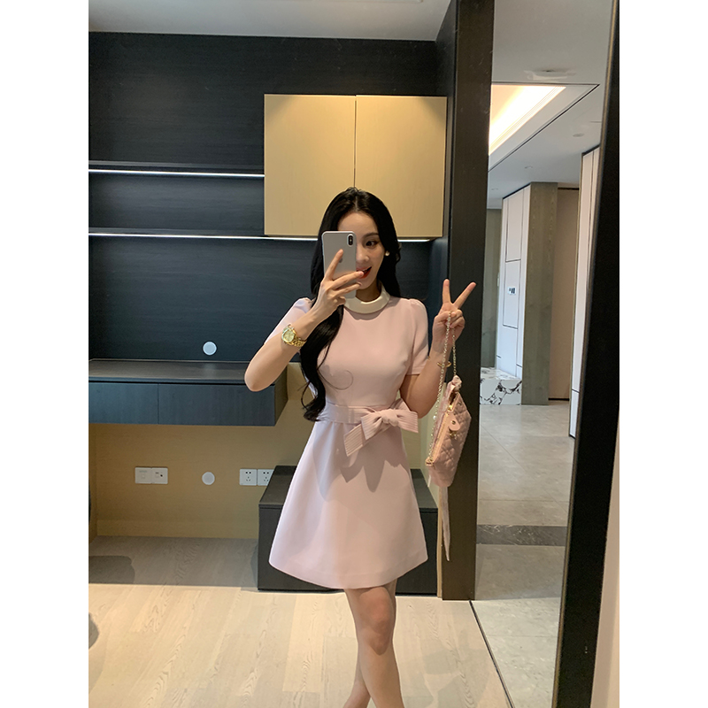 XINYI【五福临门】春夏甜美连衣裙收腰显瘦气质带飘带X625Q01701