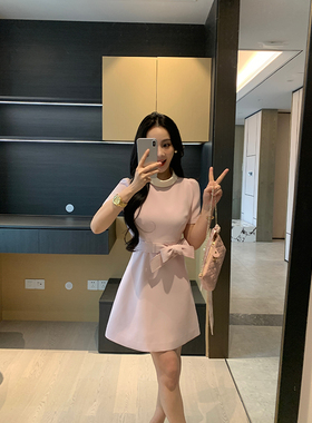 XINYI【五福临门】春夏甜美连衣裙收腰显瘦气质带飘带X625Q01701