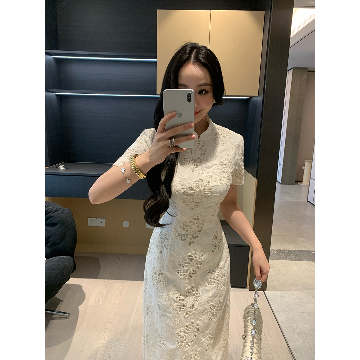 XINYI【白繡珠】春季新中式旗袍提花連衣裙顯瘦氣質(zhì)X625Q00883
