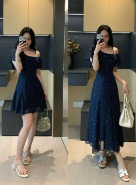 XINYI【迷迭海瑟薇】夏季荷叶边印花连衣裙收腰显瘦裙X625Q05773