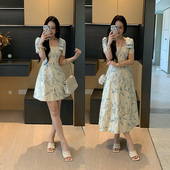 夏季 XINYI 桂月白露 月亮缎刺绣连衣裙收腰显瘦气质X625Q10424