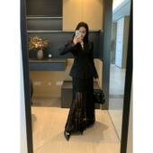 弹力高腰半身裙套装 XINYI 蕾丝拼接休闲西装 外套 雨中巴黎 秋季