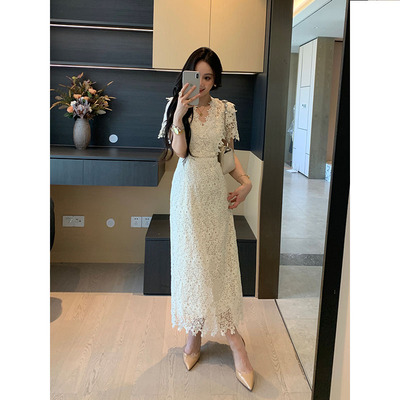 XINYI【梦境情诗】夏季水溶蕾丝连衣裙收腰显瘦气质裙X625Q06424