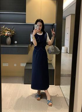 XINYI【休闲特调】夏季假两件上衣+高腰长半裙显瘦套装X625A09608