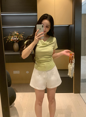 XINYI【韩系姐姐】夏季荡领短袖T恤女显瘦百搭云朵上衣X626Y04475