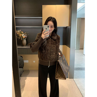 秋冬针织拼接毛毛外套女显瘦百搭修身 上衣 冬日糯米糍 XINYI