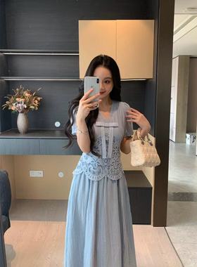 XINYI【蓝雾甜心】夏季高定天丝连衣裙收腰显瘦气质裙X625Q08209