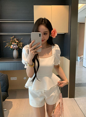 XINYI【贵女法则】夏季方领西装小衫女收腰显瘦上衣X625E04470