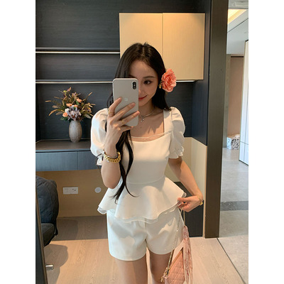 XINYI【贵女法则】夏季方领西装小衫女收腰显瘦上衣X625E04470