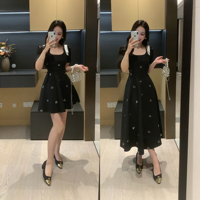 XINYI【黑天鹅】夏季重工天鹅珠片刺绣连衣裙收腰显瘦X625Q04481