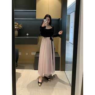 XINYI 秋冬假两件拼接连衣裙收腰显瘦纱裙X625Q17758 浪漫出逃