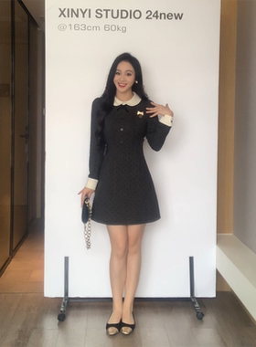 XINYI【爱心甜妹】秋季毛呢娃娃领连衣裙收腰显瘦气质X624Q17515
