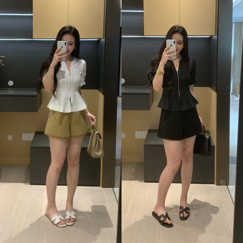 XINYI【白水椰子冰】夏季拉链衬衫+短裤女X626C04024/X626N03854