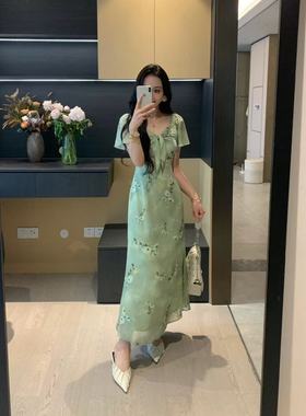 XINYI【夏日青提】夏季法式V领碎花连衣裙收腰显瘦气质X625Q08502