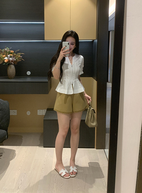 XINYI【白水椰子冰】夏季拉链衬衫+短裤女X626C04024/X626N03854