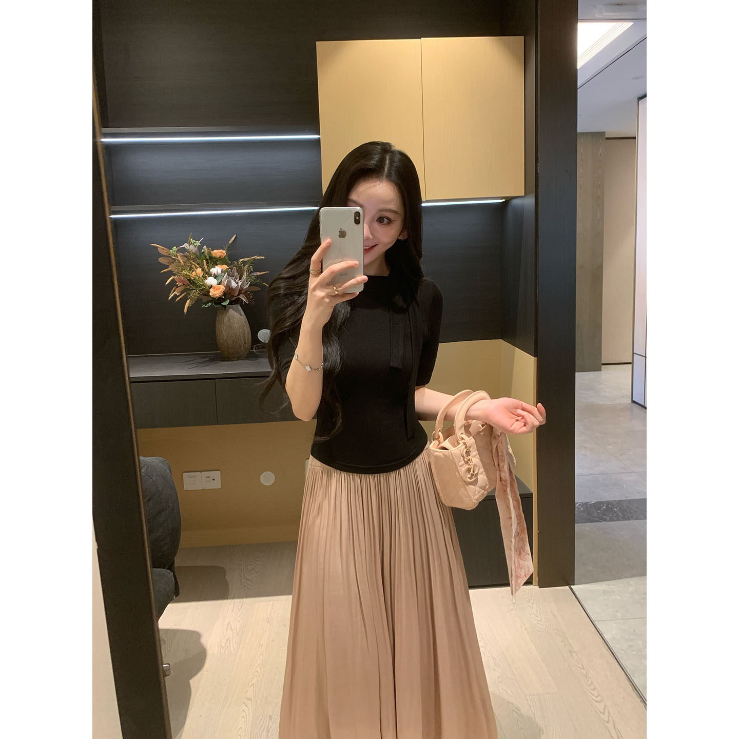 XINYI【慕斯T】夏季莱赛尔天丝飘带短袖T恤女显瘦百搭X626Y03900